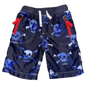 Mini Boden Navy Skull Techno Shorts Elastic Waist 4